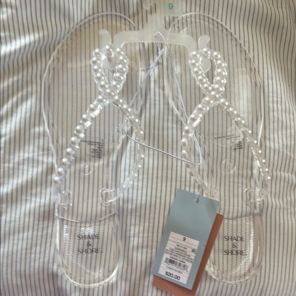 Shade & Shore Pearl-Embellished Clear Sandals